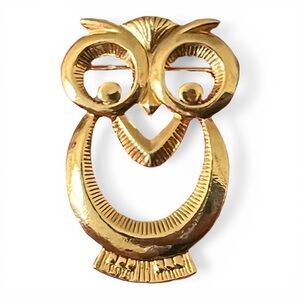 Gold Tone Owl Brooch Vintage Pin